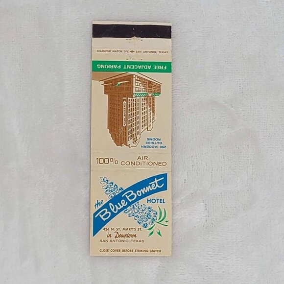 Front Strike Matchbook Cover Blue Bonnet Hotel San Antonio TX Texas - Picture 4 of 5